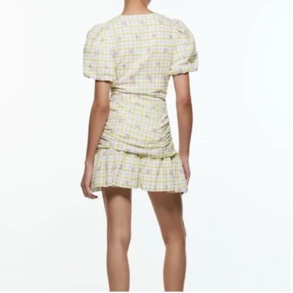 NEW ZARA Puffy Sleeve Check and Embroidered Floral Mini Dress, Size M - Picture 5 of 16